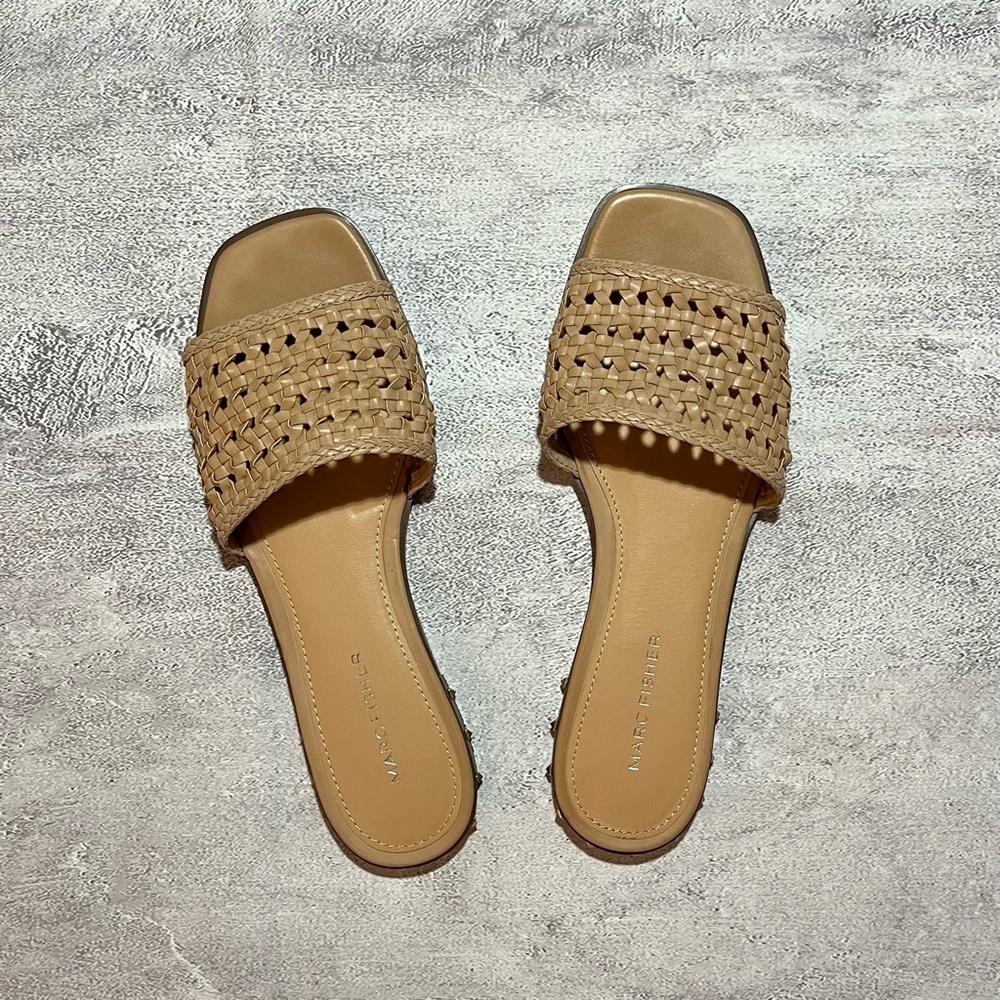 Marc Fisher Tan Woven Slides